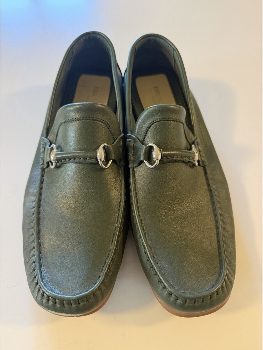Bruno Magli Italy Olive Green Leather Horsebit Driving Loafers Mens Size 10
